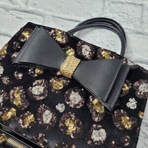 Mobwife Betsey Johnson Evening Prowl Velvet & Leopard Sequin Convertible Satchel